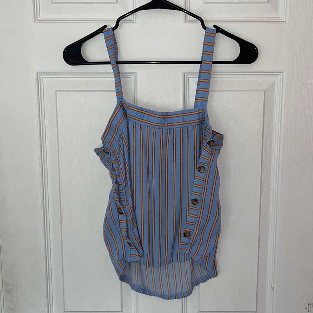 Size Small Blue/Pink/Yellow Striped Tank Top, Buttons Along Side